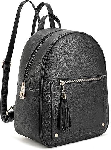 Mini mochila antirrobo para mujer, bonita mochila escolar para adolescentes y niñas con cremallera segura y borla, Negro, Mochilas de viaje