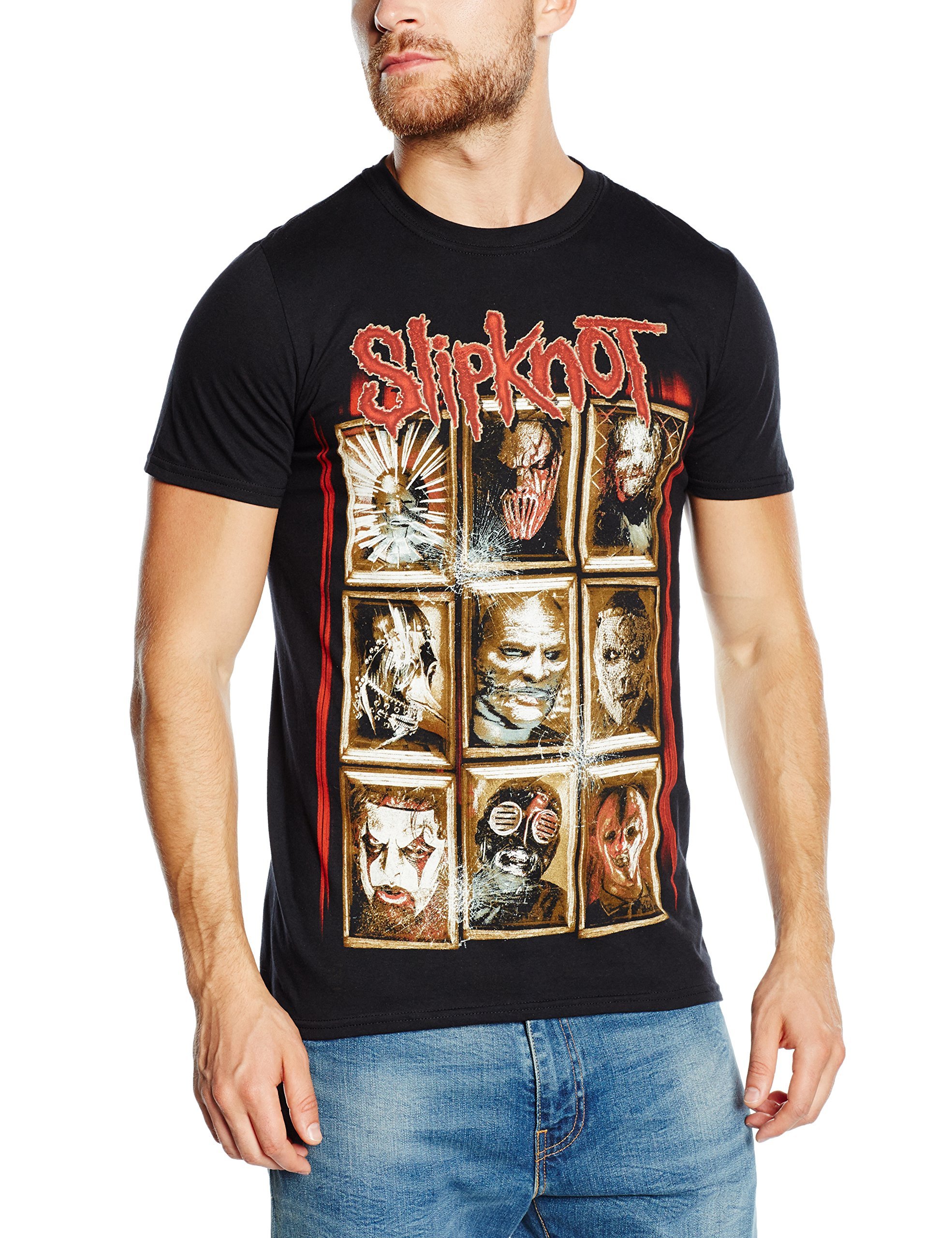 Slipknot Men's New Masks Short Sleeve T-Shirt, Black, XX-Large