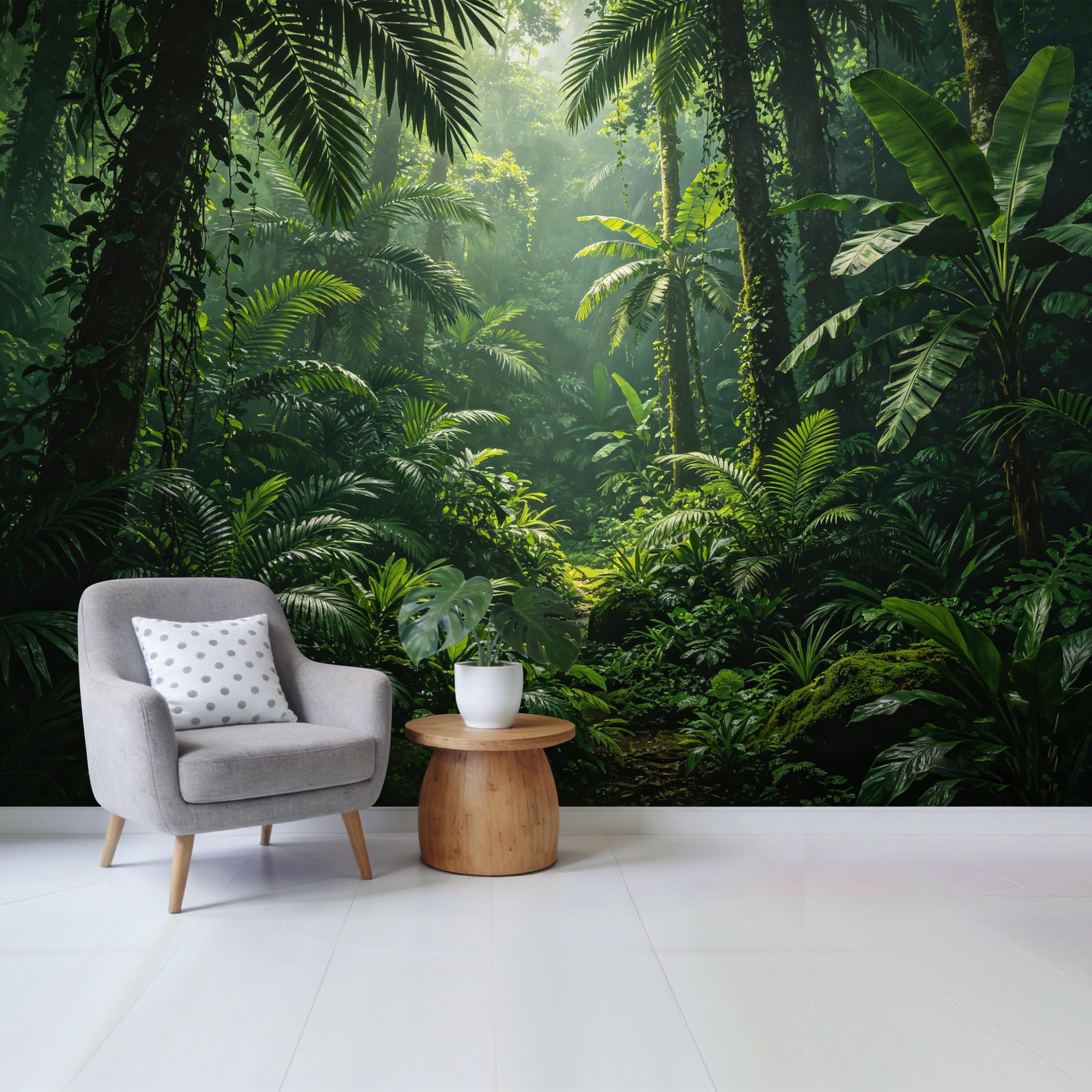 Qzlithotic Yq2605251222 Custom Size Wall Mural Tropical Rainforest Botanical Sunlit Jungle Palms Landscape 3D Selfadhesive Wall Fabric Removable Wallpaper For Home Office Decor