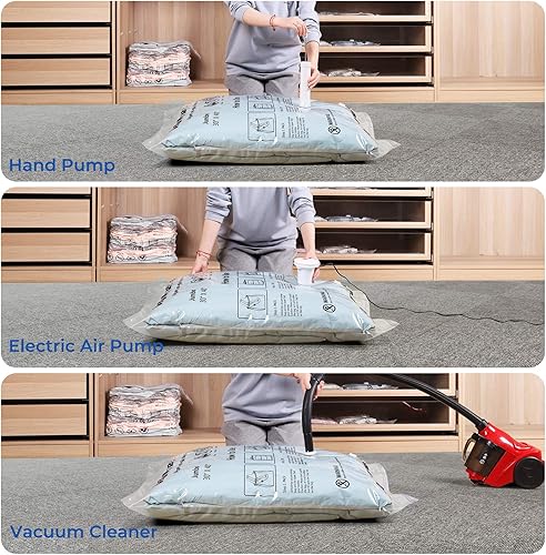 Miniatura 5 de Bolsas de almacenamiento al vacío, aire comprimido sentado, no necesita bomba, cremallera de doble color, para ropa, almohadas, toallas, mantas,