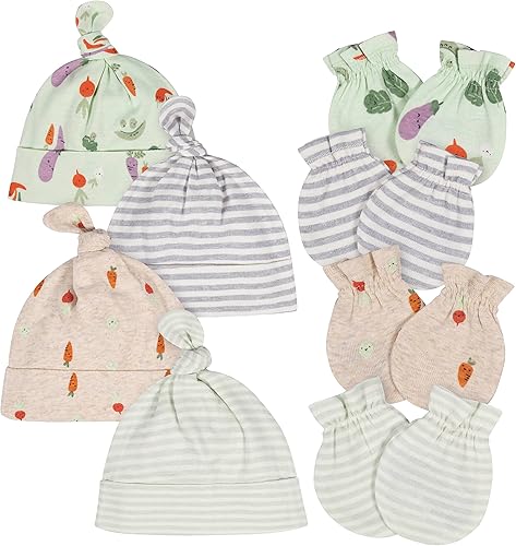 Gerber Conjuntos de gorro y manoplas de 8 piezas y 9 piezas para bebé niño 8pc Blue Fox, 8pc Green Bear, 8pc Grey Dino, 8pc Pink Leopard, 8pc Pink