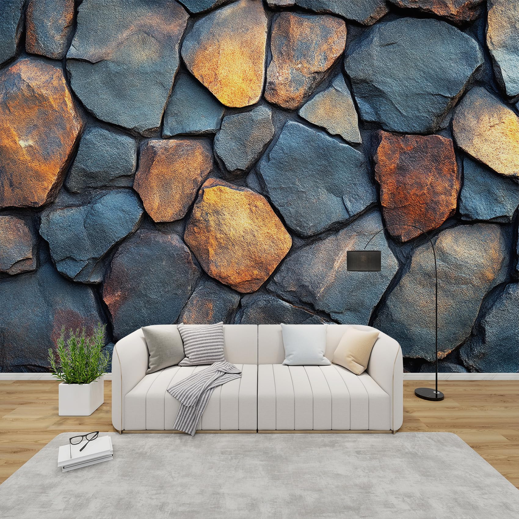 AevuCub Stone Wallpaper for Living Room - Natural Rock Stone Wall Murals for Bedrooms, Rustic Cabin Wall Art, Non-Woven Photo Wallpaper 3D Effect, 300x210 cm