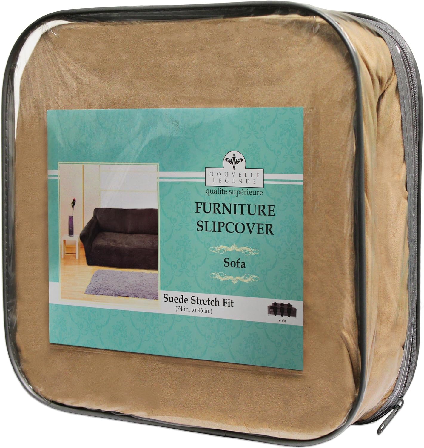 Nouvelle Legende Stretch Suede Sofa Slipcover with Tailored Fit and Pet-Friendly Fabric, Stain-Resistant Washable Couch Cover for 74–96 Inch Sofas, Soft Furniture Protector, Beige