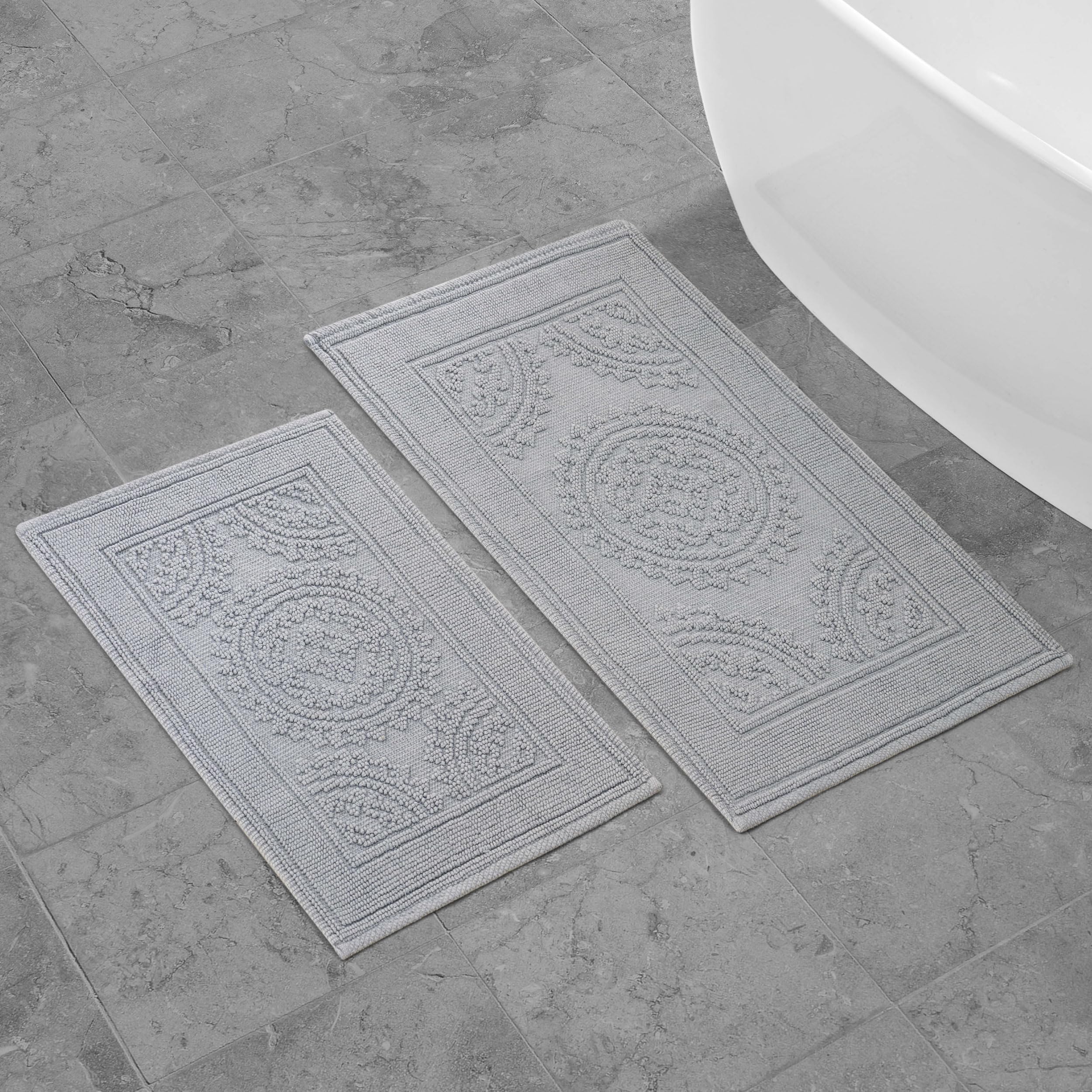 Jean Pierre Alfombra de baño algodón de Nueva York Stonewash medallón, Gris, 17x24/20x32 in. Set