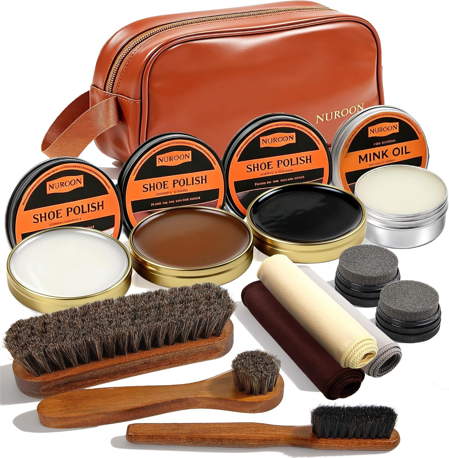 13Pcs Leather Boots Polish Wax Kit, Complete Shoe Shine Kit Leather Cream
