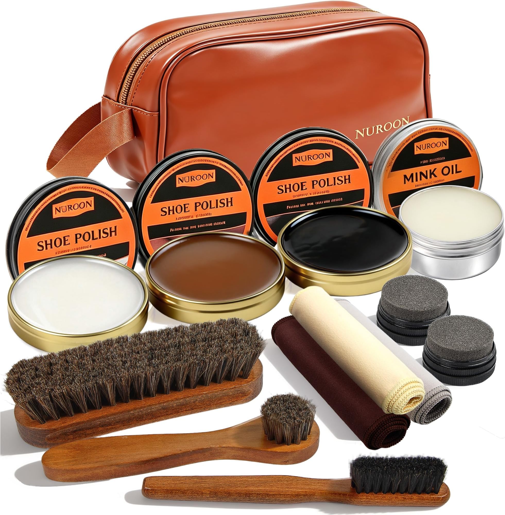 13Pcs Leather Boots Polish Wax Kit, Complete Shoe Shine Kit Leather Cream
