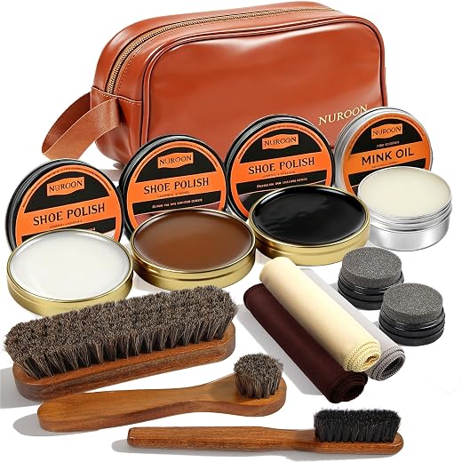13Pcs Leather Boots Polish Wax Kit, Complete Shoe Shine Kit Leather Cream