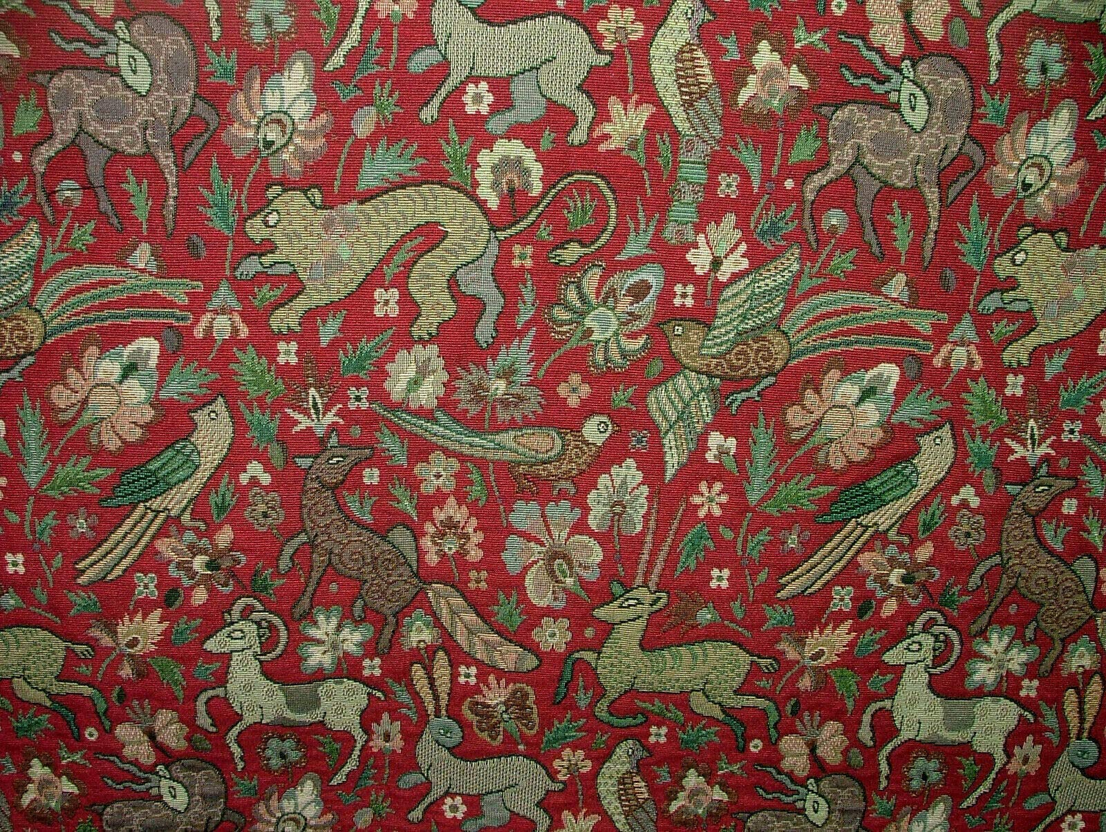 Pandoras Upholstery Red Tudor Forest Tapestry Vintage Fabric - Curtain Upholstery Cushions Table Runner (, A4 Sized Sample)