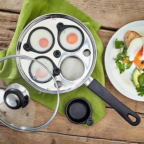 Miniatura 5 de Judge Essentials HP86 - Sartén escalfadora de 4 huevos, sartén de acero inoxidable de 8 pulgadas con 4 tazas de inserción antiadherente para cazar