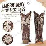 SheSole Femmes Floral Brodé Strass Western Cowgirl Cowboy Bottes Wide Calf Pays Bottes de mariage Brown
