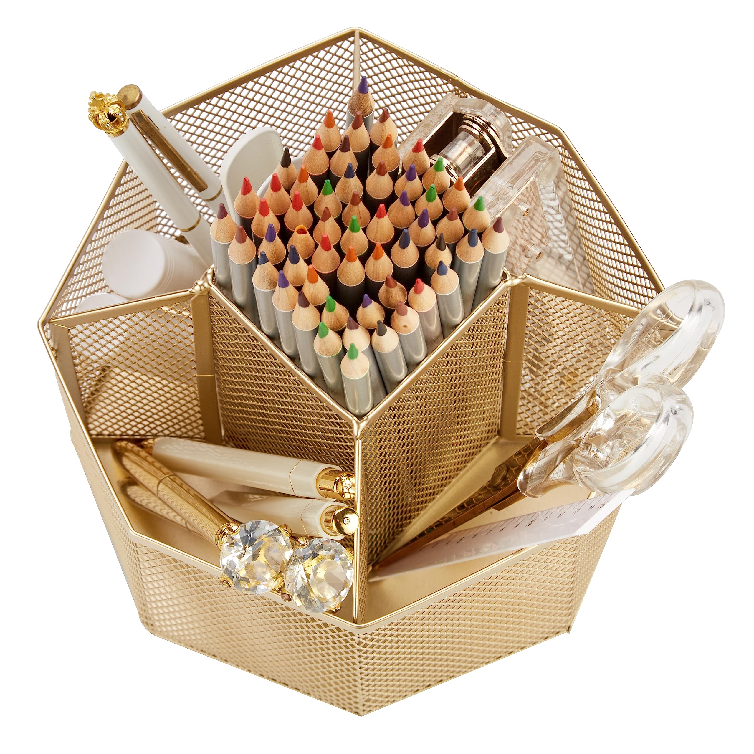 Organizer Da Scrivania Girevole Annova - 5 Scomparti In Rete, Light Purple, Per Ufficio E Casa - Foto 2