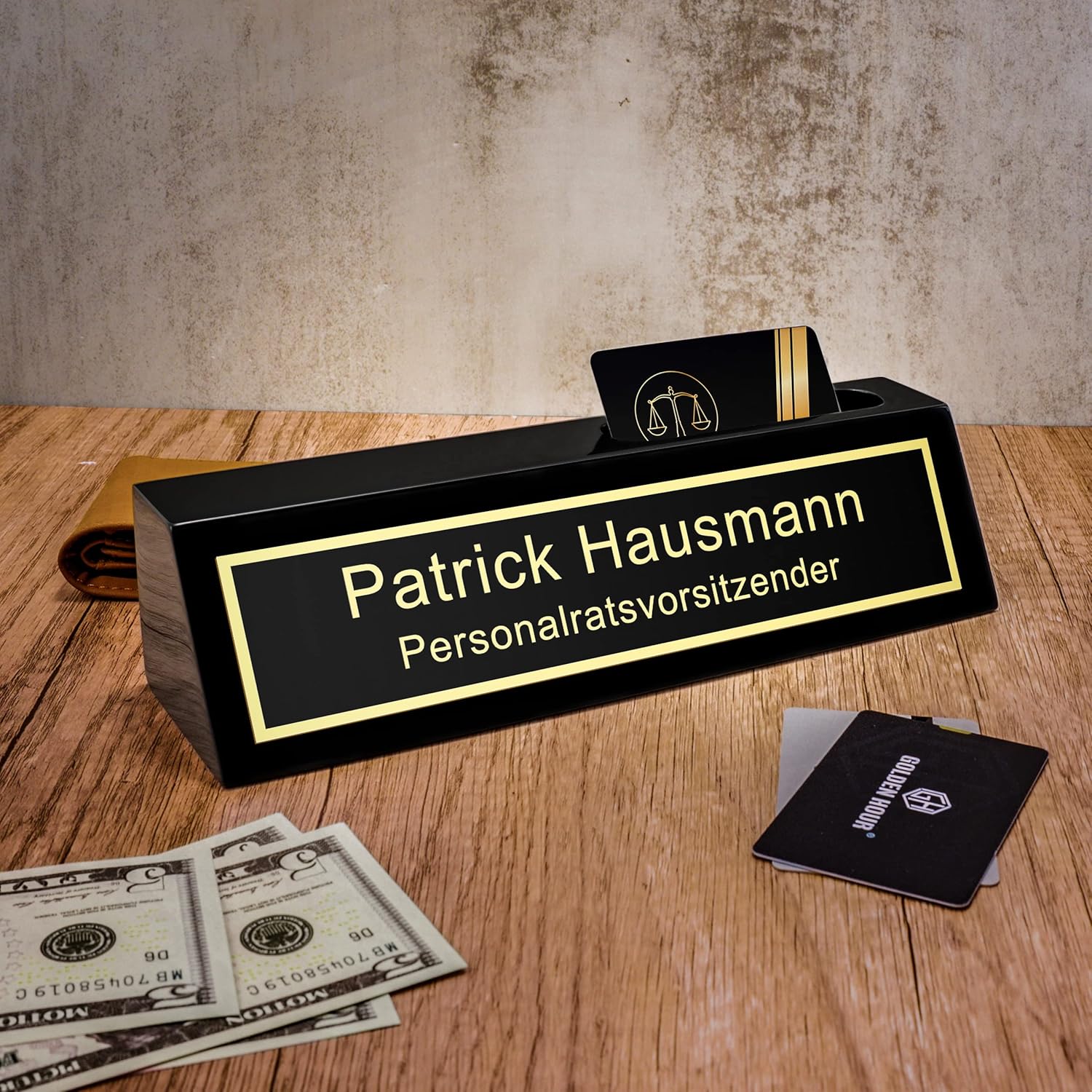 Customized Black Wooden Desk Nameplate