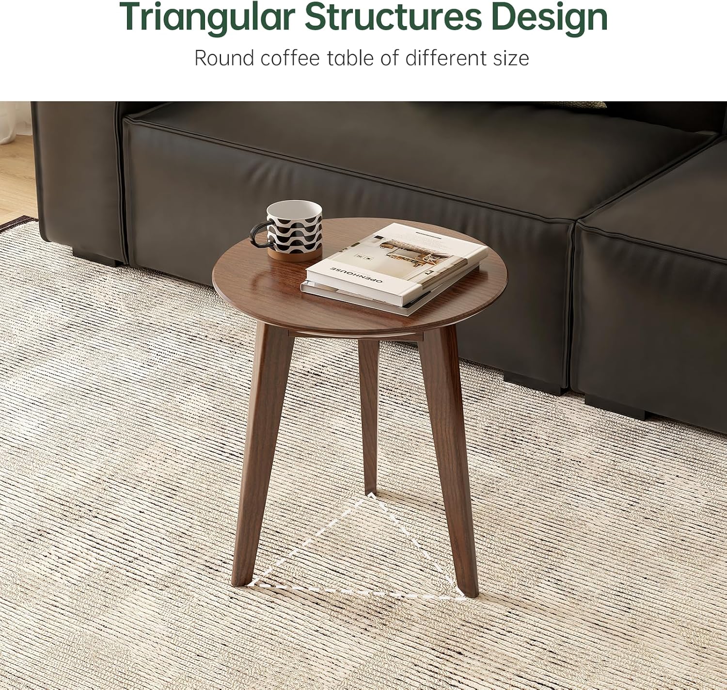 100% Solid Oak Wood Mini Coffee Table, Round Side Table w/Solid Wood Legs, Walnut Mid Century Coffee Table Sturdy Table for Bedroom Balcony Living Room (17.72" D x 19.69" H)