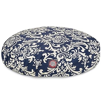 Navy Blue French Quarter Small Round Indoor Outdoor Pet Dog Bed with Removable Washable Cover by Majestic Pet Products