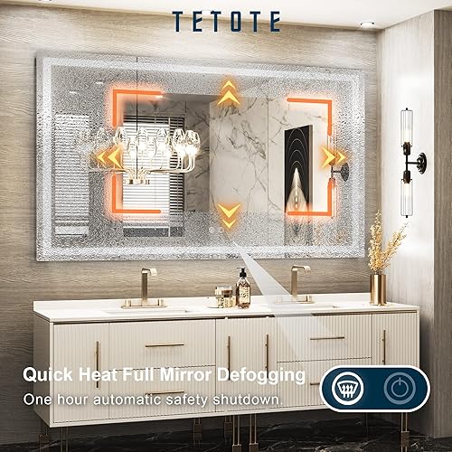 Miniatura 4 de TETOTE Espejo de baño LED de 55 x 36 pulgadas con luces, antiniebla, regulable, iluminado para montaje en pared, espejo maestro de maquillaje moderno
