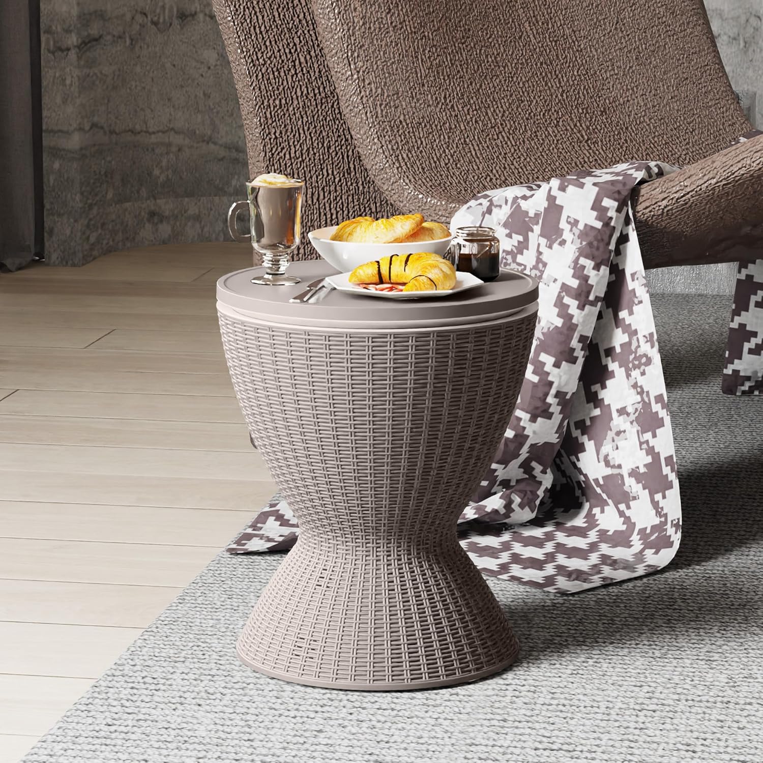 3-in-1 Outdoor Cocktail Table w/Built-in 8Gal Wine Cooler & All-Weather Ice Bucket - Adjustable Patio Bar Height Cooler Table for Poolside, Backyard, Outdoor Bar, Party & Picnic