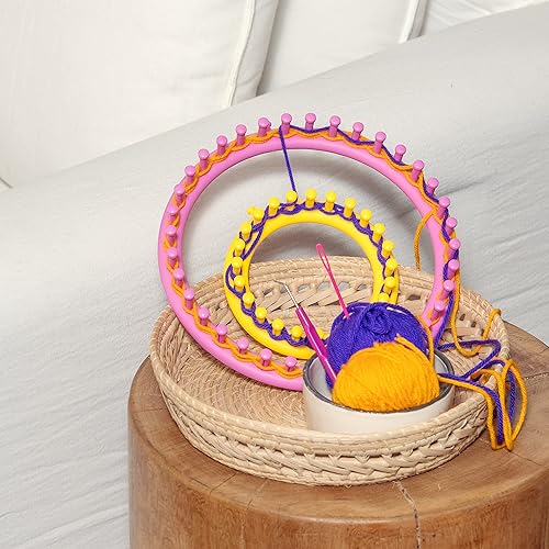 Miniatura 5 de MAHITOI Juego de telar largo, 4 tamaños y colores surtidos, alfileres de anclaje, manta de bebé de punto, sombrero, calcetín, chal, guante, bufanda,