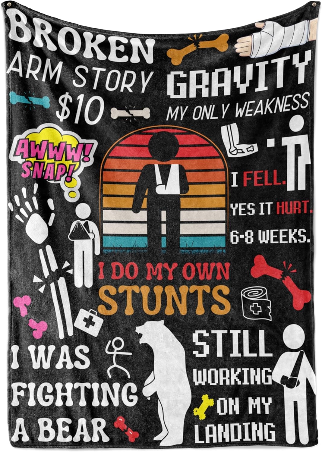 Broken Arm Gifts, Gifts for Friends who Broke Their arms on Birthday and Chirstmas, Flannel Plush Throw Blanket, 50"x 65" - I do My own Stunts