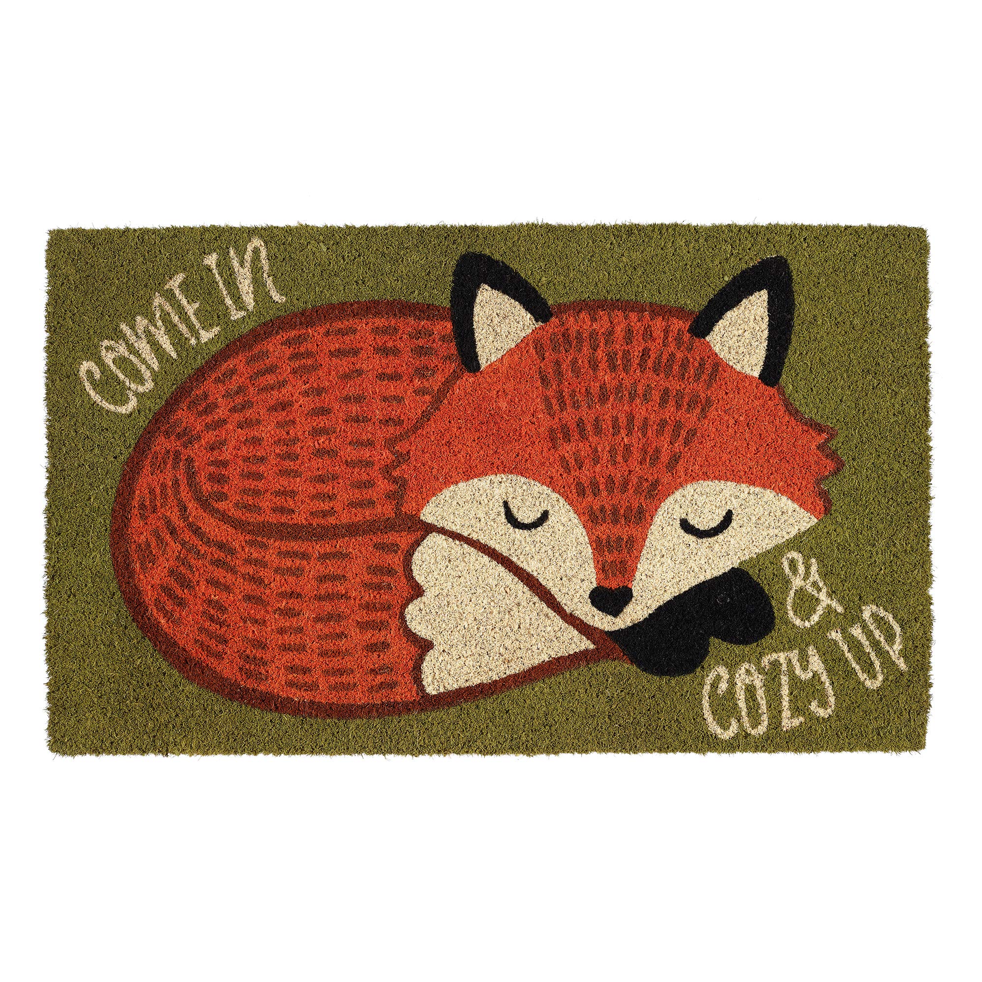 DIIAnimal Pun Collection Natural Coir Doormat, 17x29, Cozy Fox