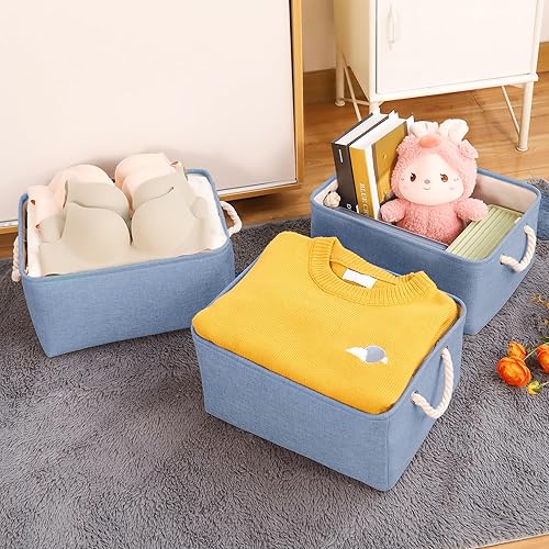 Miniatura 3 de Contenedores de almacenamiento con asas de algodón resistentes (1 unidad), cestas de almacenamiento de tela para organizar uso para oficina y hogar,