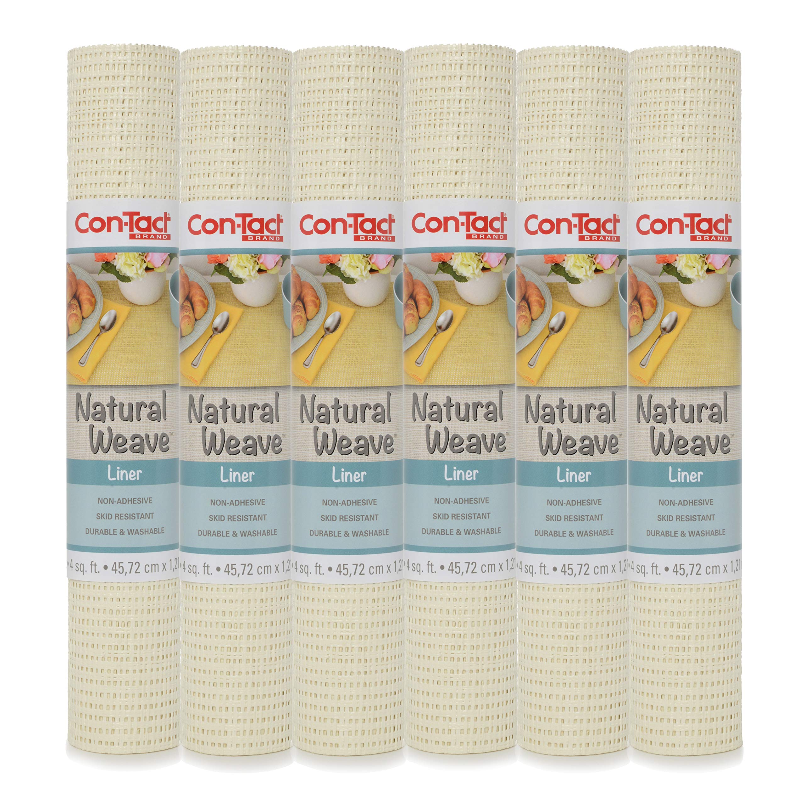 Con-TactBrand Natural Weave Non-Adhesive Contact Shelf and Drawer Liner, 12" x 4', Lattice White, 6 Rolls