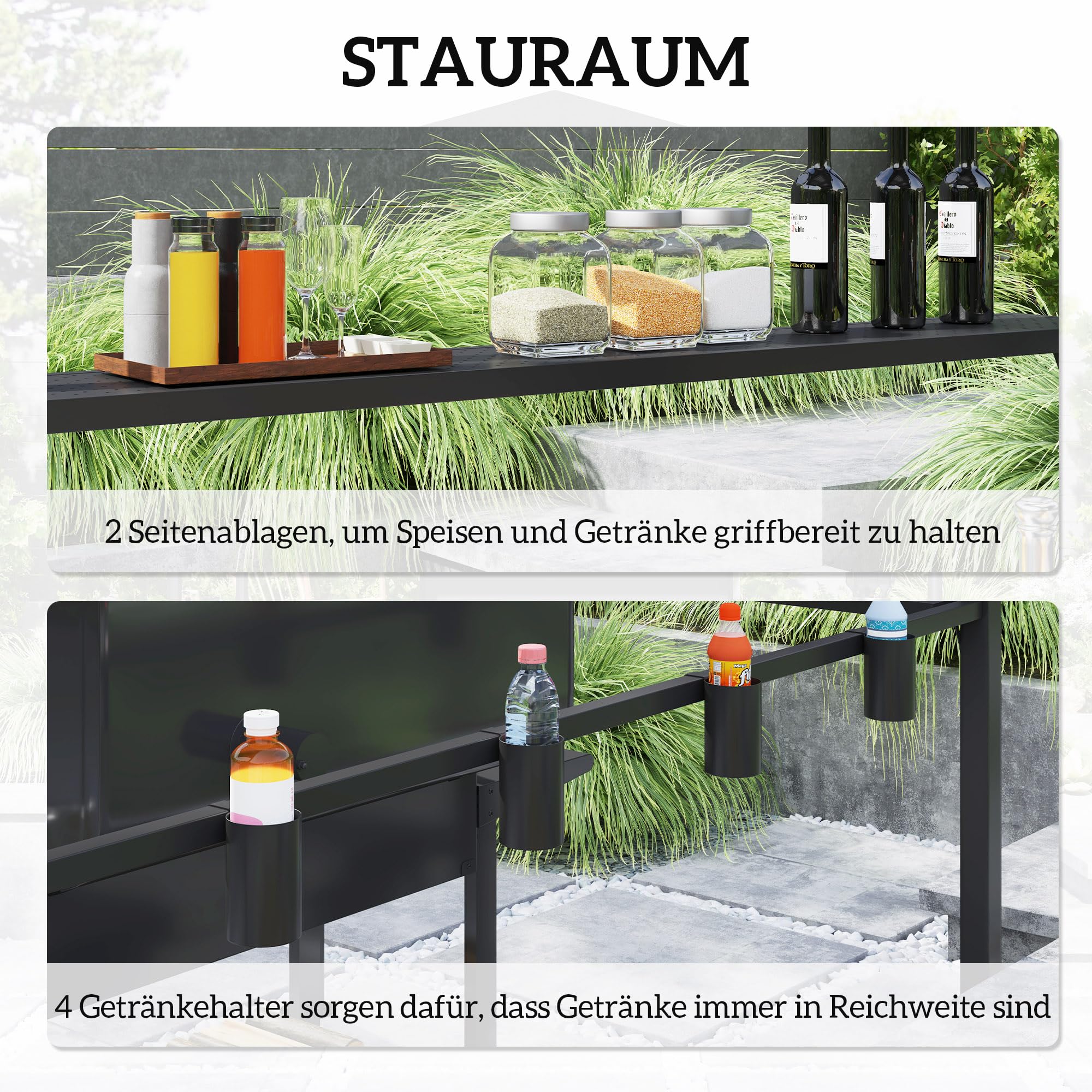 Outsunny Pavillon de barbecue 250 x 160 x 250 cm étanche Pavillon de jardin avec toit double couche, étagères latérales, tonnelles avec protection UV, pavillon BBQ, tente de jardin tente de barbecue