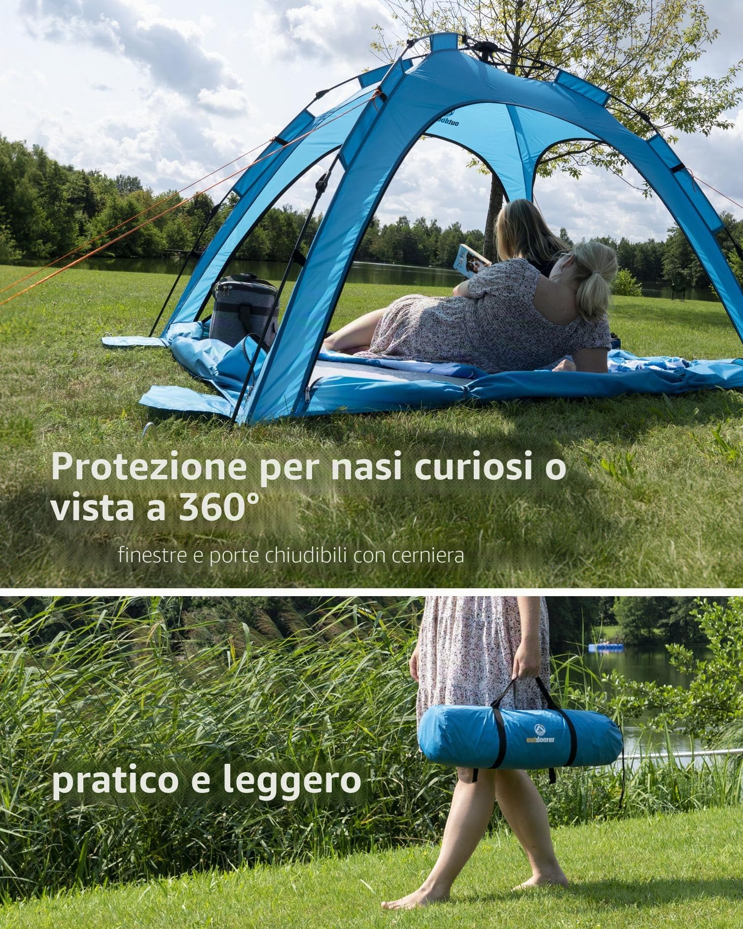 outdoorer Sun Snapper Air - Tenda da spiaggia Quick Up UV 80 con 4 porte e 3 finestre, montaggio rapido o tenda da spiaggia automatica, richiudibile, con protezione UV 80, protezione dagli sguardi