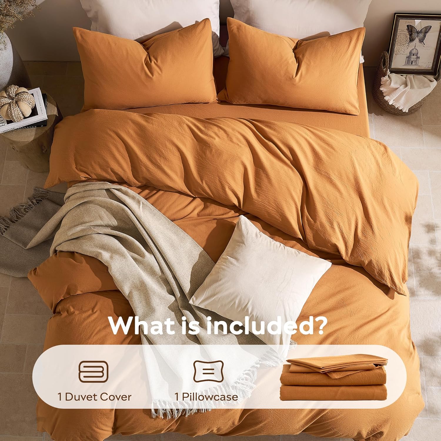 JELLYMONI Duvet Cover Twin Size - 100% Washed Cotton Comforter Cover with Linen-Like Texture, Breathable & Soft Bedding for Modern Home, Guest Room and Everyday Use,1 Duvet Cover & 1 Pillowcase - Image 8