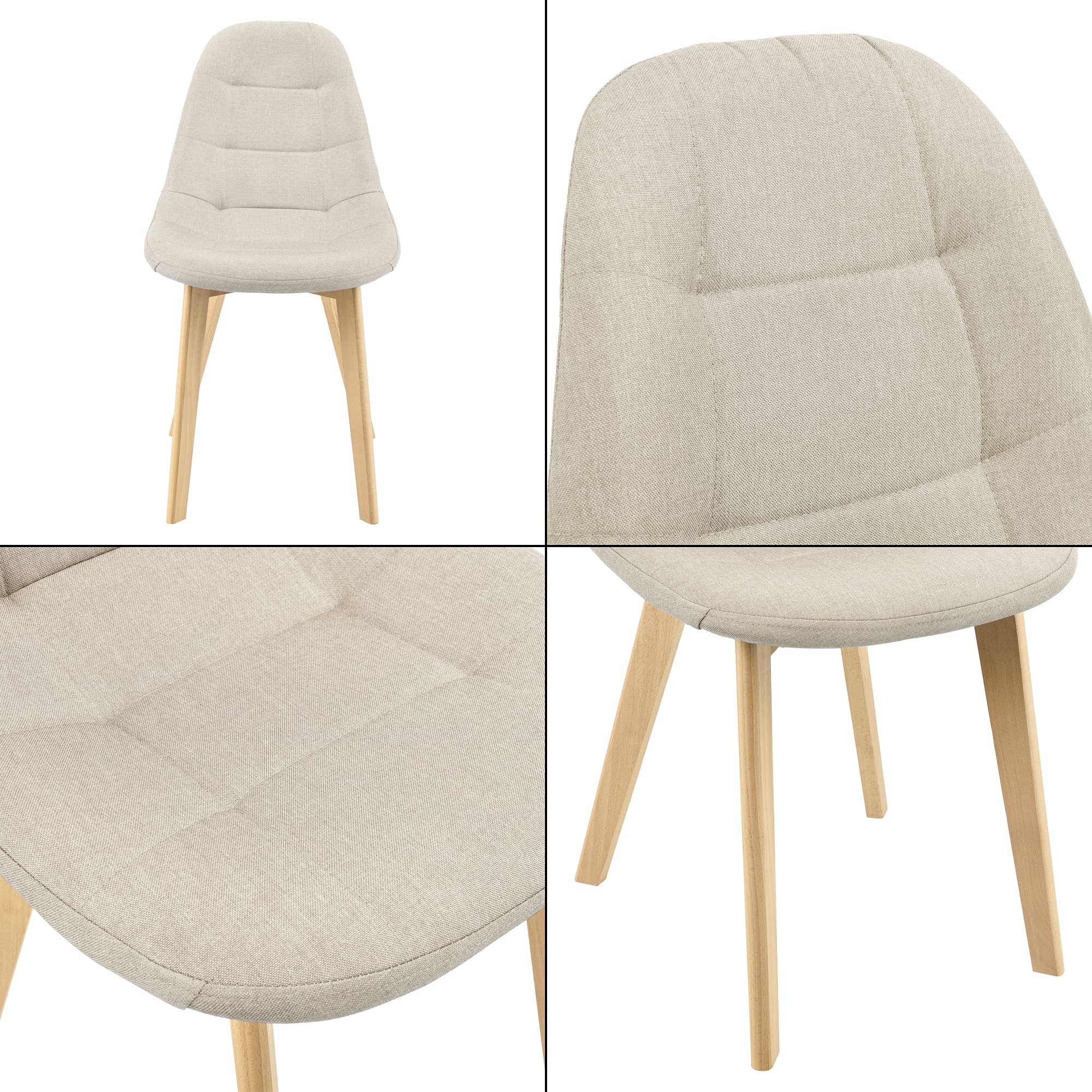 [en.casa] Set de 2 Sillas de Diseño Kopparberg 86 x 53 x 47 cm Sillas de Comedor Cocina Salón Asiento Tapizado Cómodo para Oficina Patas de Haya Beige