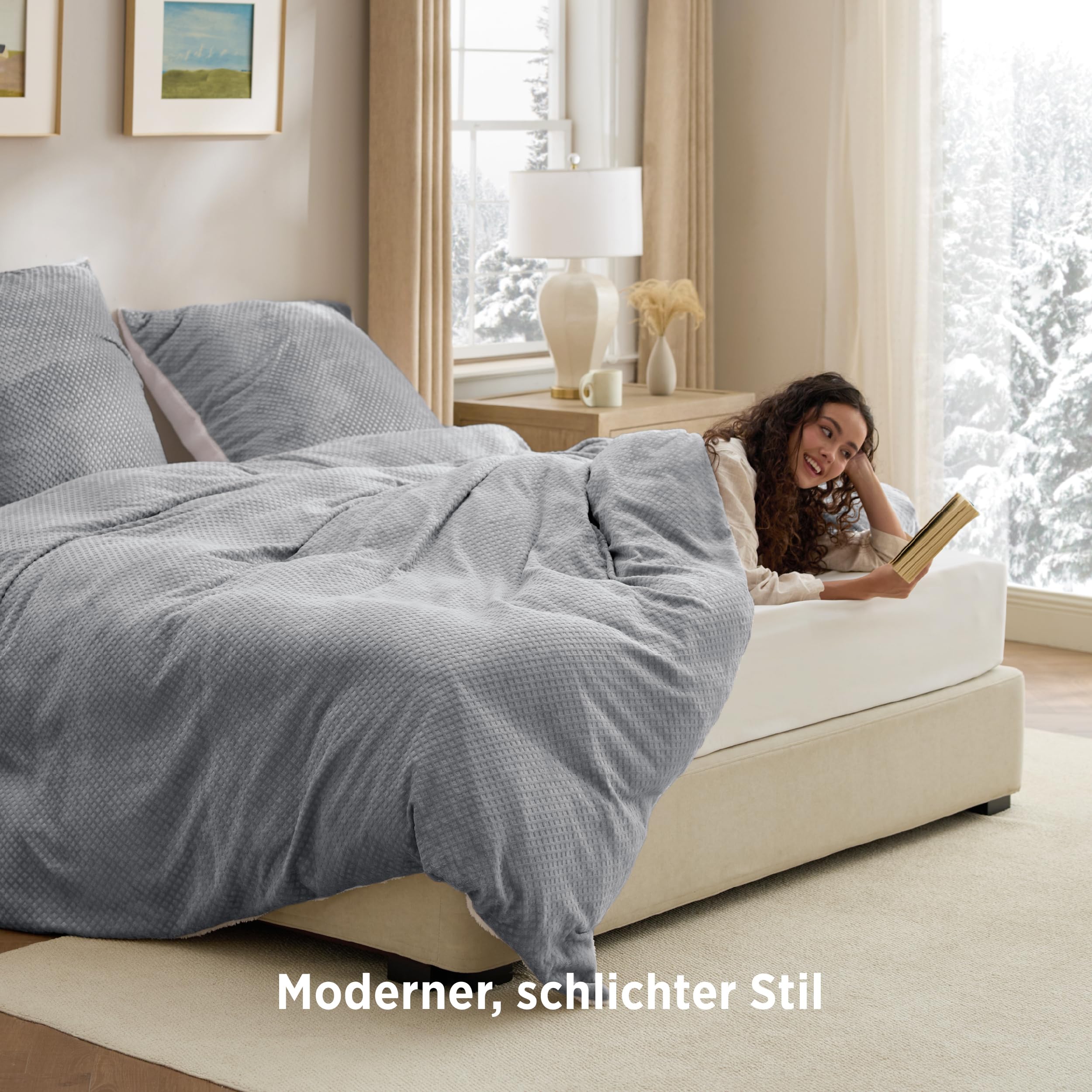 BEDSURE Flanell Bettwäsche 200x200 3tlg. - Grau Warmes Set, 80x80 Kissen