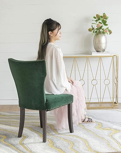 Miniatura 5 de A&B Home Furniture - Silla de comedor, elegante y moderna silla de terciopelo con soporte trasero y ribete de cabeza de clavos para comedor, cocina,