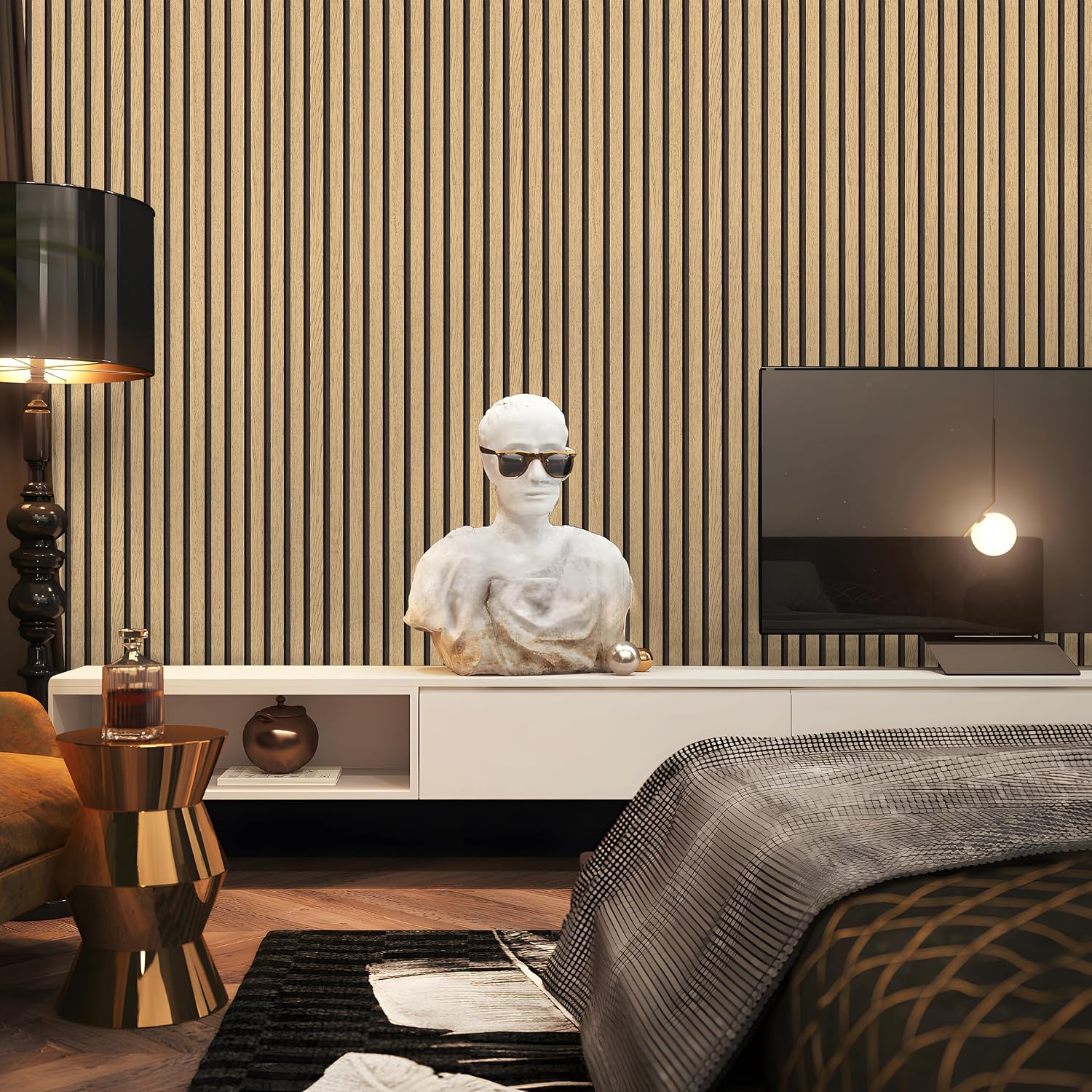 myforHD Wallpaper Peel and Stick Wood Grating Stripe Self-Adhesive Wallpaper Faux Wood Contact Paper Wood Slats Self Adhesive Wall Paper PVC Vinyl Film Removable Waterproof 17.3" x 393"