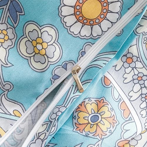 Miniatura 4 de SUSYBAO Funda de edredón de cachemira de damasco tamaño King, 100% algodón, funda de edredón bohemia azul, juego de 3 piezas, 1 funda de edredón con