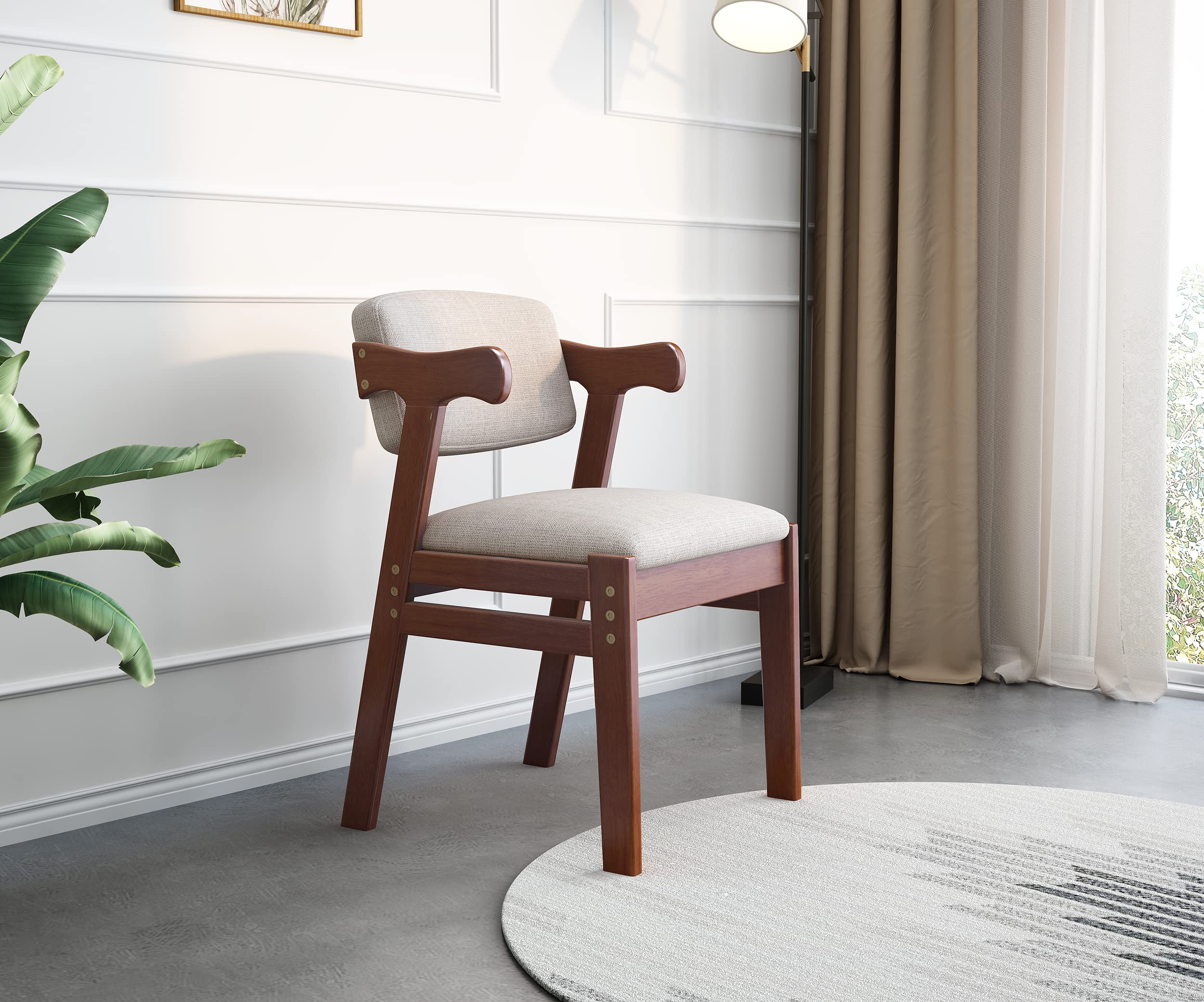 K KELBEL 100% Solid Oak Wood Dining Room Chairs, Adjustable Height Kids Rubber Wood Study Chair Dining Chair with Removable Cushion (Brown)