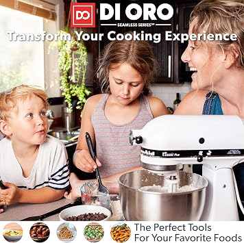 DI ORO Seamless Series 7-Piece Silicone Utensil Kitchen Set - 600F Heat-Resistant Rubber Cooking and Baking Tools - Food Grade, BPA Free, and LFGB Certified Silicone - 5 Spatulas and 2 Spoons (Black)