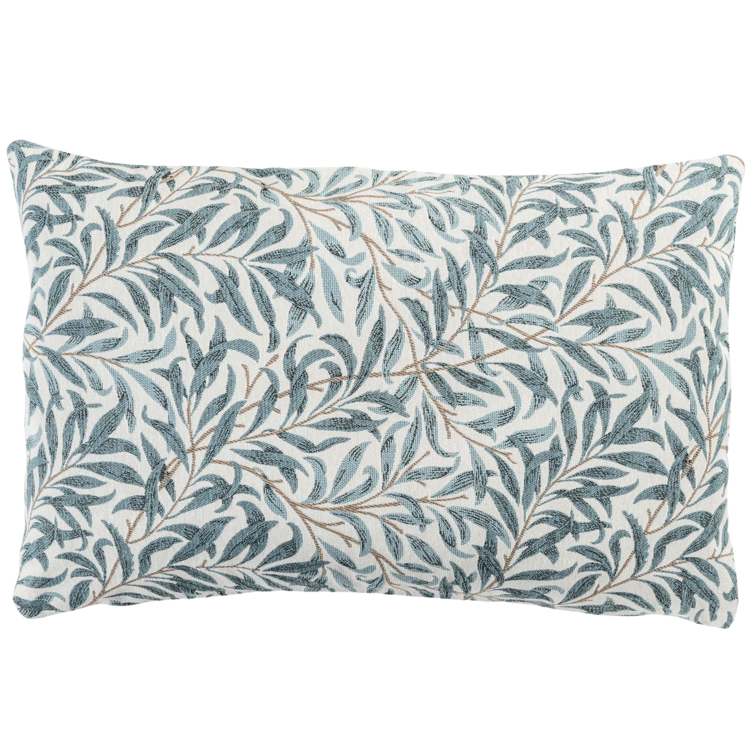 Linen Loft Willow Branch Tapestry XL Rectangular Cushion Cover in Duck Egg Blue. William Morris Style Botanical Leaf Print in Blue. 23x15 XL Rectangle Cover Only
