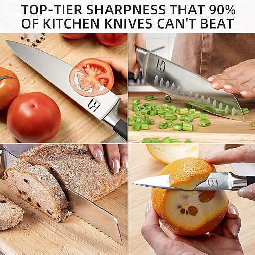 Miniatura 4 de Juego de cuchillos con bloque, juego de cuchillos japoneses de 15 piezas ultra afilados, juego de bloques de cuchillos de acero inoxidable de alto