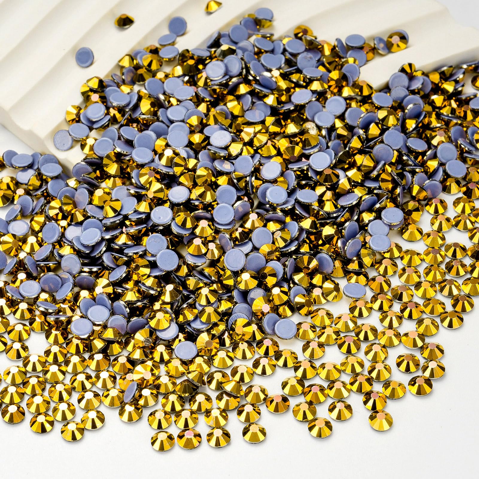 Hotfix Rhinestones Bulk, 14400PCS Gold Hot Fix Rhinestones for Clothes DIY Decoration Crafts, Gold, SS20, 4.6-4.8mm