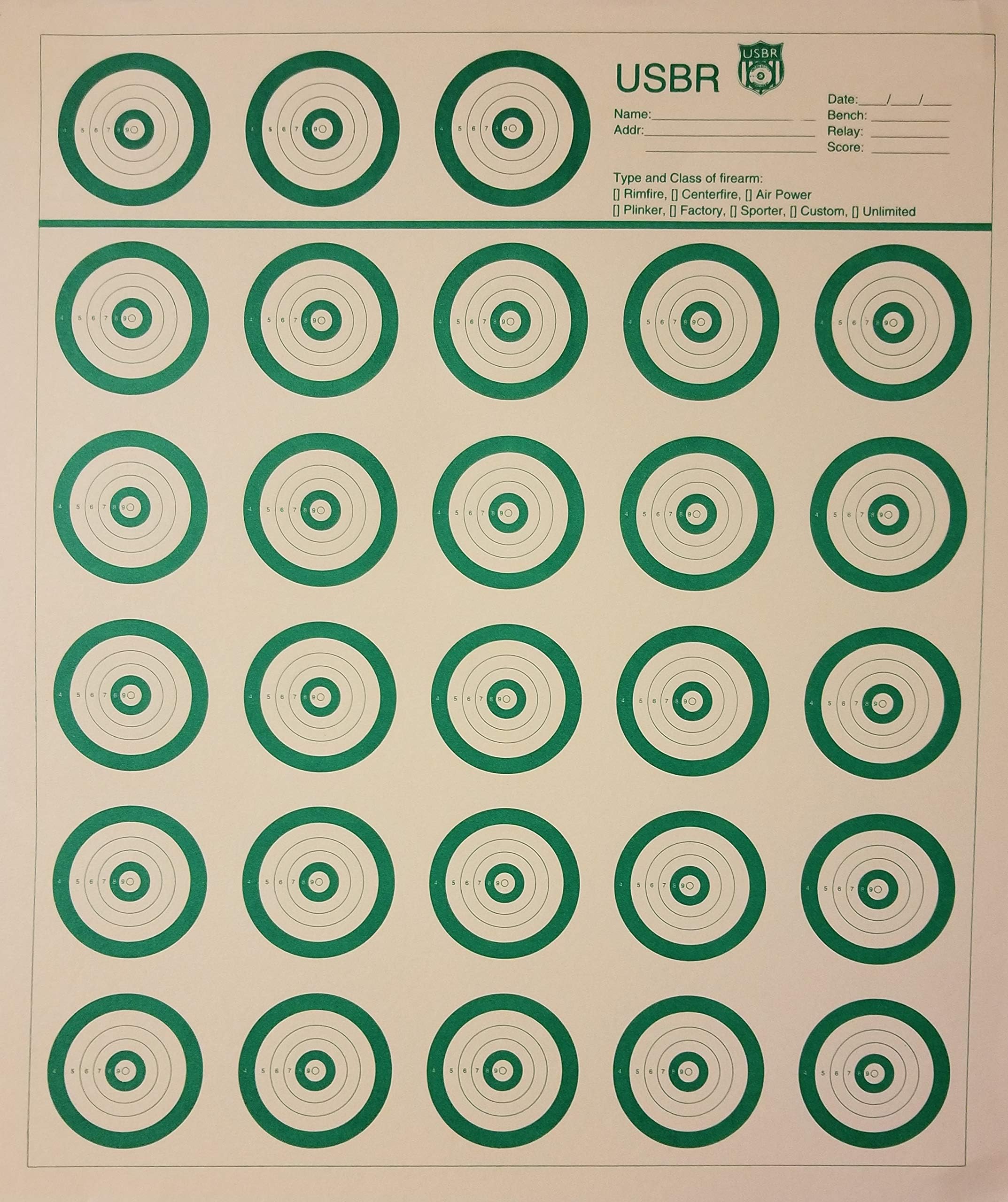 USBR Official Targets (United States Bench Rest) 50 Yard, Green, 16" x 14"