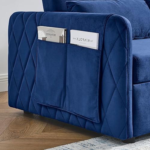 Miniatura 8 de Verfur Sofá cama convertible 3 en 1, moderno sofá biplaza de terciopelo extraíble, sofá pequeño con respaldo reclinable y bolsillos laterales