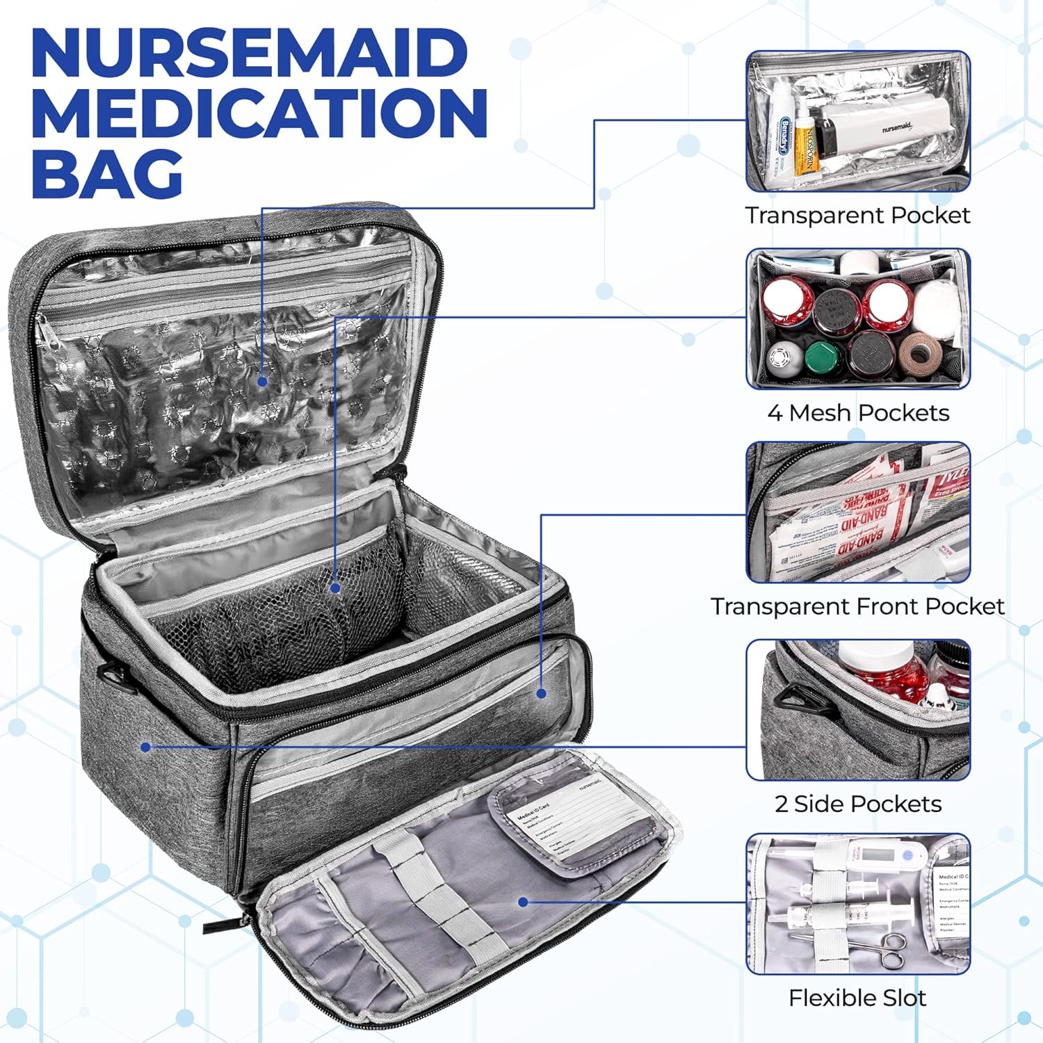 nursemaid Travel Medication Bag with 7-Day Pill Organizer & Medical ID Card Included | First Aid Bag & Medicine Bag with Temp Control for Injectables | Pill Bottle Organizer - Image 6