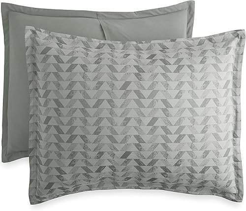 Miniatura 7 de Scott Living Laredo - Juego de edredón y funda de edredón jacquard de 3 piezas  matrimonialqueen  entrelazado geométrico gris niebla del puerto