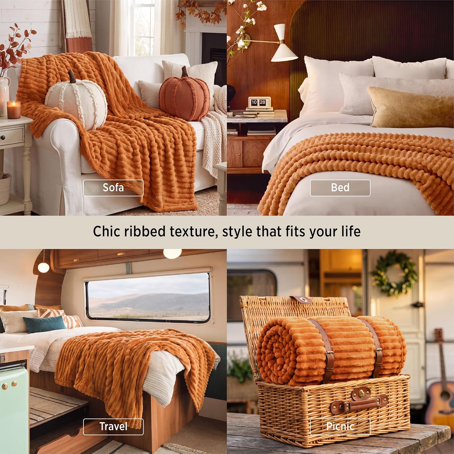 Bedsure Soft Burnt Orange Throw Blanket for Couch Decor Gifts 50"x60" image 4