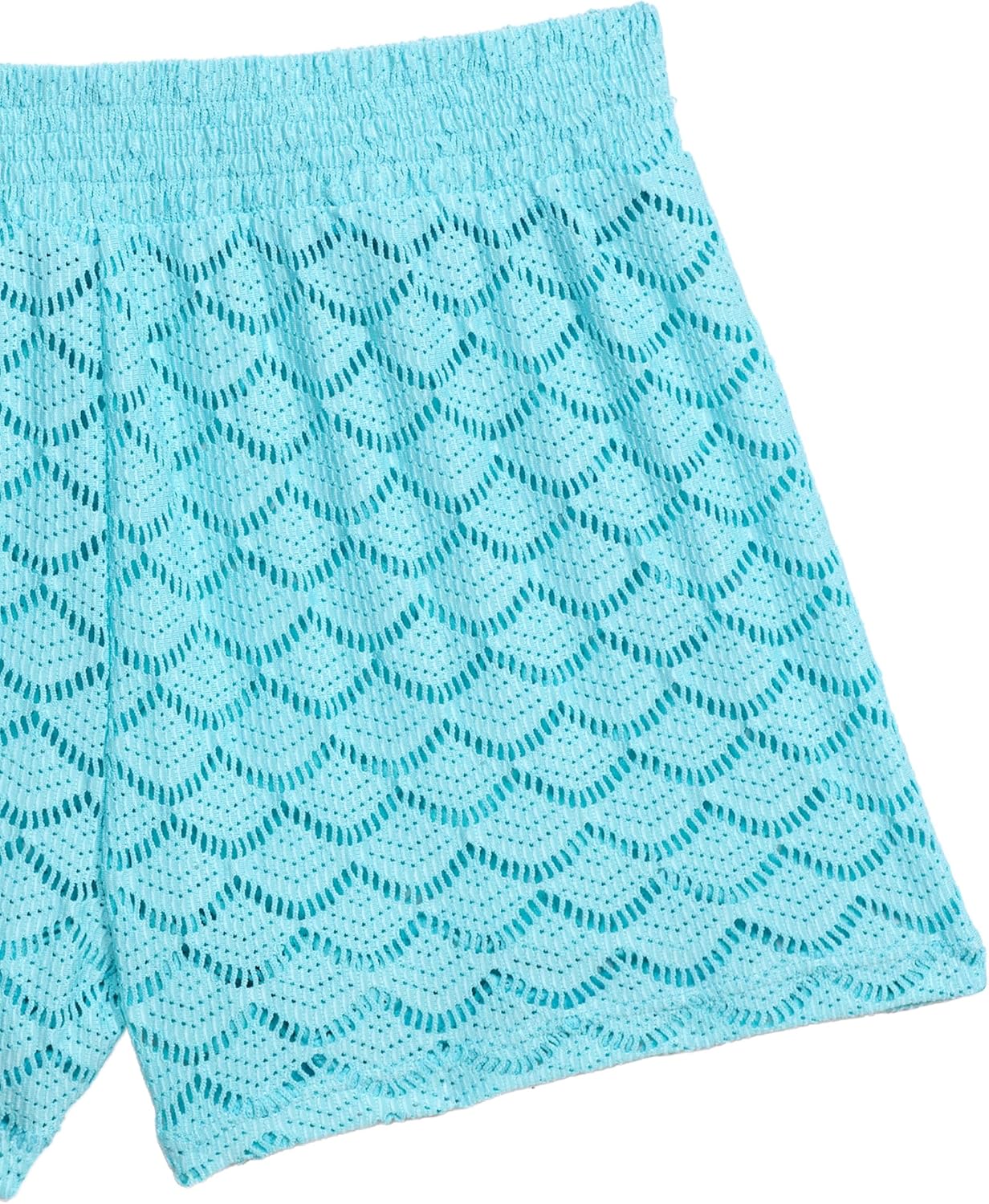 Aqua Green Girls' Strappy Cutout Ribbed One Piece Swimsuit with Crochet Short Coverup 2-piece Set
