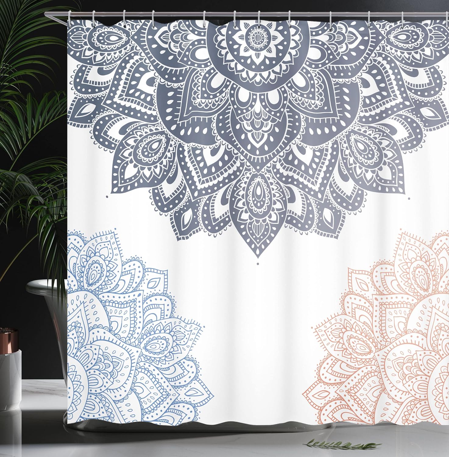Ambesonne Flora Shower Curtain, South Mandala Design Vibrant Color Ornamental Style of Illustration, Cloth Fabric Bathroom Decor Set with Hooks, 69" W x 75" L, Grey Blue
