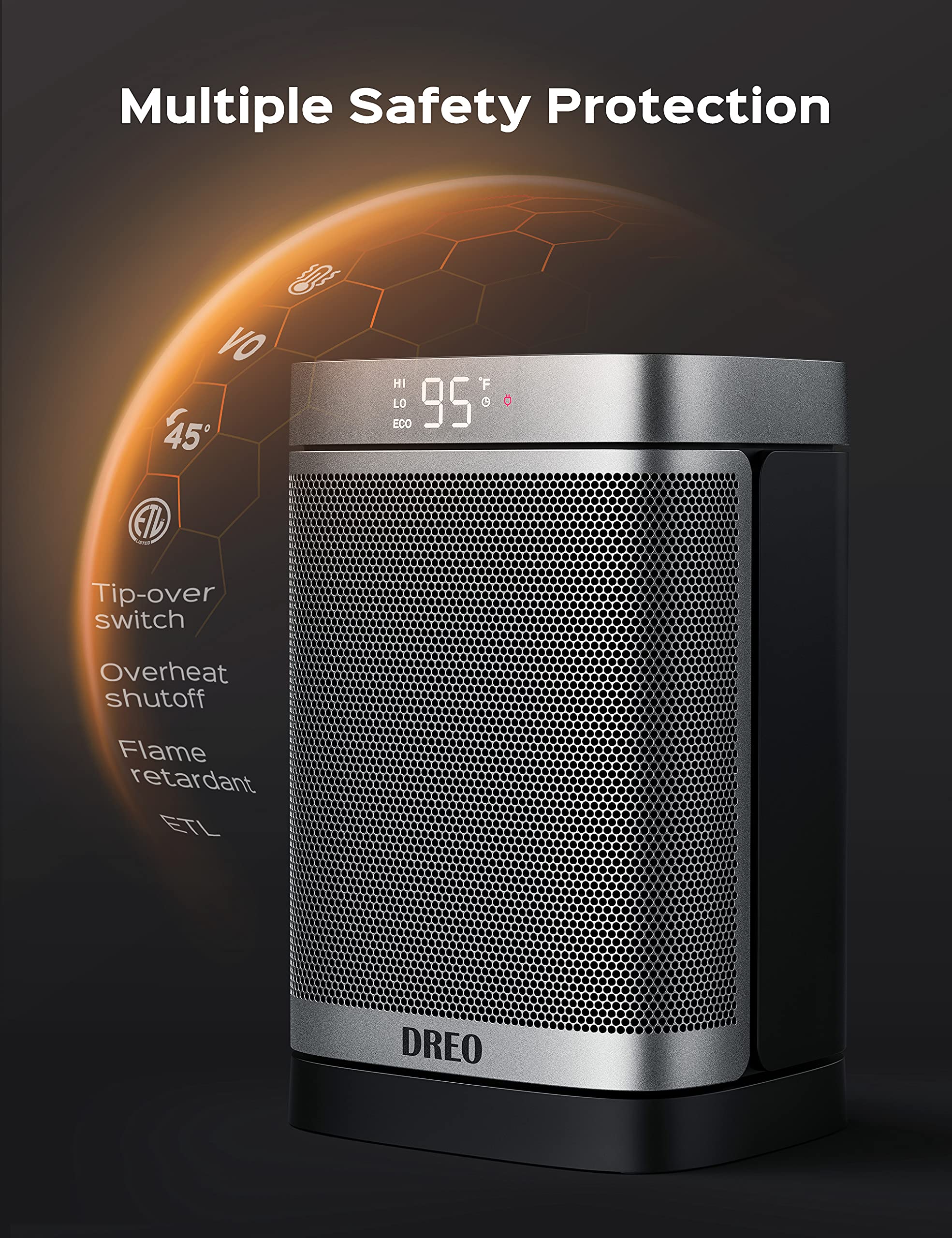 Dreo Space Heater 70°Oscillating Portable Heater with Thermostat, 1500W PTC Ceramic Heater