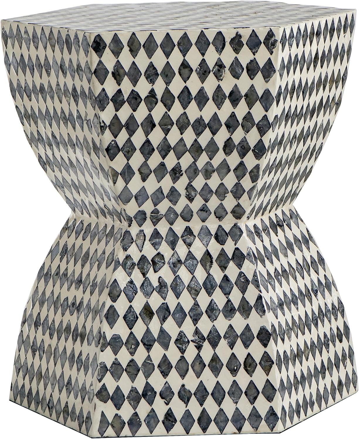 A&B Home Mother of Pearl Side Table, Geometric Design Capiz Stool, Live Edge Coffee Table, Living Room Plant Stand, 15" x 13" x 17"