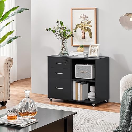 Miniatura 2 de Topeakmart Armario de archivos blanco Soporte de impresora móvil tamaño carta Unidad de organización de archivos Archivador lateral móvil para el