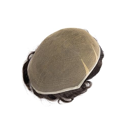 Miniatura 10 de Amiable Toupee para hombres piezas de cabello humano de encaje francés completo para hombre sistema de repuesto de 79 x 98in color marrón oscuro 2