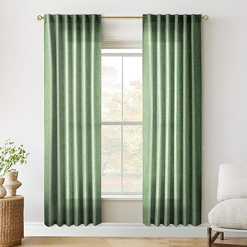 Miniatura 24 de Cortinas verde oliva de 108 pulgadas, 2 paneles para sala de estar, semitransparentes, reductoras de luz, aireadas, modernas, elegantes, extra Verde